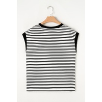 Black Stripe Sequined Lobster Patched Pocket Casual Tank Top - L thumbnail