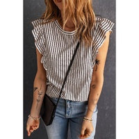 Gray Crew Neck Ruffled Striped Tank Top - S thumbnail