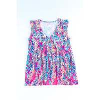 Boho Pattern Print Flounce V Neck Tank Top - S thumbnail