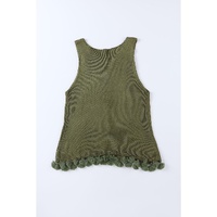 Green Tasseled Crochet Hollow-out Knit Tank - L thumbnail