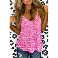 Pink Sequin Adjustable Straps Tank Top - XL thumbnail