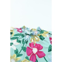 Green Floral Print Ruffle Trim Tank Top - M thumbnail