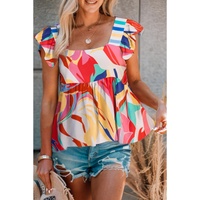 Multicolor Square Neck Abstract Print Tank Top - S thumbnail