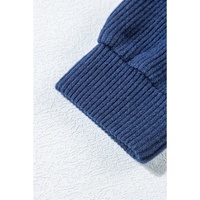 Navy Blue Ribbed Knit Cropped Hoodie and Drawstring Joggers Set - L thumbnail