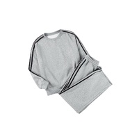 Light Grey Solid Color Side Striped Sweatshirt Active Set - 2XL thumbnail