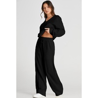 Black V Neck Cropped Seamed High Waist Sports Wear - M thumbnail