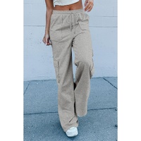 Light Grey Multi Pockets Lace-up High Waist Wide Leg Workout Pants - XL thumbnail