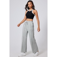 Gray Seamed Drawstring High Waist Wide Leg Sweatpants - S thumbnail