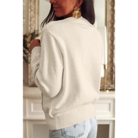 Apricot Lace Trim Ribbed Round Neck Button Up Cardigan - L thumbnail
