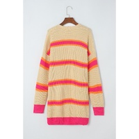 Stripe Printed Ribbed Long Knitted Cardigan - M thumbnail