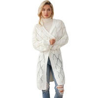 White Rhombus Hollowed Knit Open Front Cardigan - L thumbnail