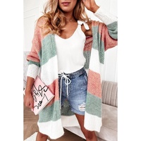 Green Colorblock Stripe Open-Front Cardigan - L thumbnail