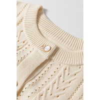 Apricot Pleated Sleeve Hollow Detail Button Sweater Cardigan - L thumbnail