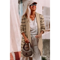 Black Stripe Shawl Neckline Open Cardigan with Pockets - XL thumbnail