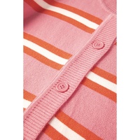 Pink Stripe Drop Shoulder Buttons Cardigan Sweater - 2XL thumbnail