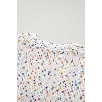 White Confetti Rib Knit Long Sleeve Cardigan - S thumbnail