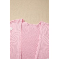 Pink Floral Print Knitted Open Front Loose Cardigan - S thumbnail