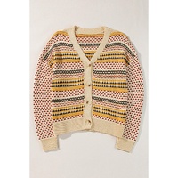 Khaki Buttoned V Neck Cropped Cardigan - 2XL thumbnail