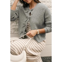 Philippine Gray Ribbed Knit Bow Front Buttoned Cardigan - L thumbnail