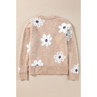 Smoke Gray Floral Print V Neck Knitted Button up Cardigan - L thumbnail