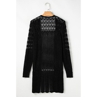Black Crochet Hollow Out Open Front Cardigan - L thumbnail