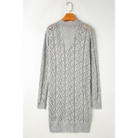 Gray Hollow Out Buttons Front Long Cardigan - XL thumbnail