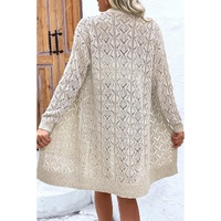 Parchment Hollow Out Buttons Front Long Cardigan - L thumbnail