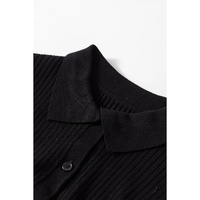 Black Ribbed Knit Collared Slim Fit Sweater Cardigan - S thumbnail