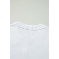 White Collared Button-up Loose Fit Casual Sweater - M thumbnail