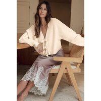 Jet Stream Bowknot Front Loose V Neck Knitted Cardigan - L thumbnail