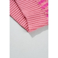 Pink Striped Buttoned V Neck Drop Shoulder Cardigan - L thumbnail