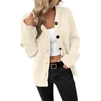 White Drawstring Hooded Button Up Drop Shoulder Sweater Cardigan - S thumbnail