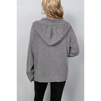 Medium Grey Drawstring Hooded Button Up Drop Shoulder Sweater Cardigan - S thumbnail