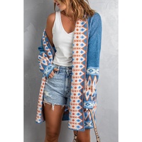 Azura Exchange Blue Aztec Print Open Front Knitted Cardigan - L thumbnail
