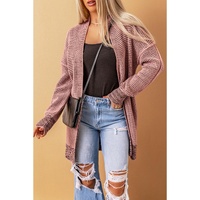 Pink Plaid Knitted Long Open Front Cardigan - L thumbnail