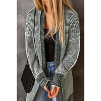 Azura Exchange Gray Plaid Knitted Long Open Front Cardigan - M thumbnail