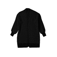 Black Plaid Knitted Long Open Front Cardigan - M thumbnail