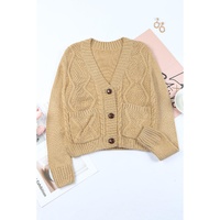 Azura Exchange Beige Front Pockets Buttons Textured Cardigan - L thumbnail