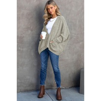 Gray Buttons Front Pocketed Sweater Cardigan - L thumbnail
