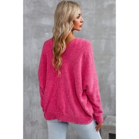 Rose Buttons Front Pocketed Sweater Cardigan - L thumbnail