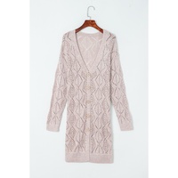Azura Exchange Khaki Hollow-out Openwork Knit Cardigan - M thumbnail