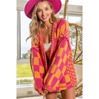 Azura Exchange Multicolor Open Front Mixed Checkered Pattern Knit Cardigan - L thumbnail