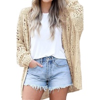 Apricot Casual Hollowed Knit Dolman Sleeve Cardigan - M thumbnail
