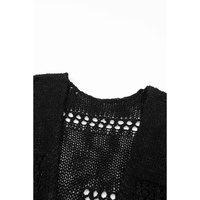 Black Casual Hollowed Knit Dolman Sleeve Cardigan - S thumbnail