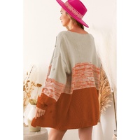 Azura Exchange Brown Pompom Color Block Open Front Cardigan - S thumbnail