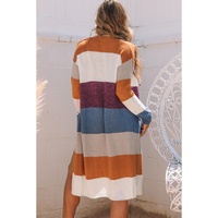 Azura Exchange Multicolor Colorblock Open Front Long Knit Cardigan - S thumbnail