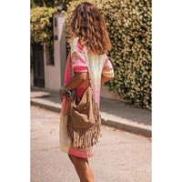 Azura Exchange Pink Ribbed Short Sleeve Ombre Eyelet Knitted Cardigan - L thumbnail