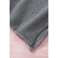 Gray Henley Pullover Drop Shoulder Sweater with Slits - S thumbnail