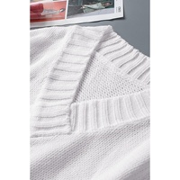 White V neck Drop Shoulder Knitted Sweater - XL thumbnail
