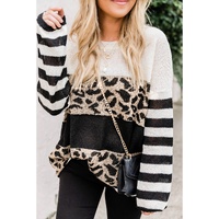 Slouchy Drop-shoulder Leopard Striped Colorblock Sweater - S thumbnail